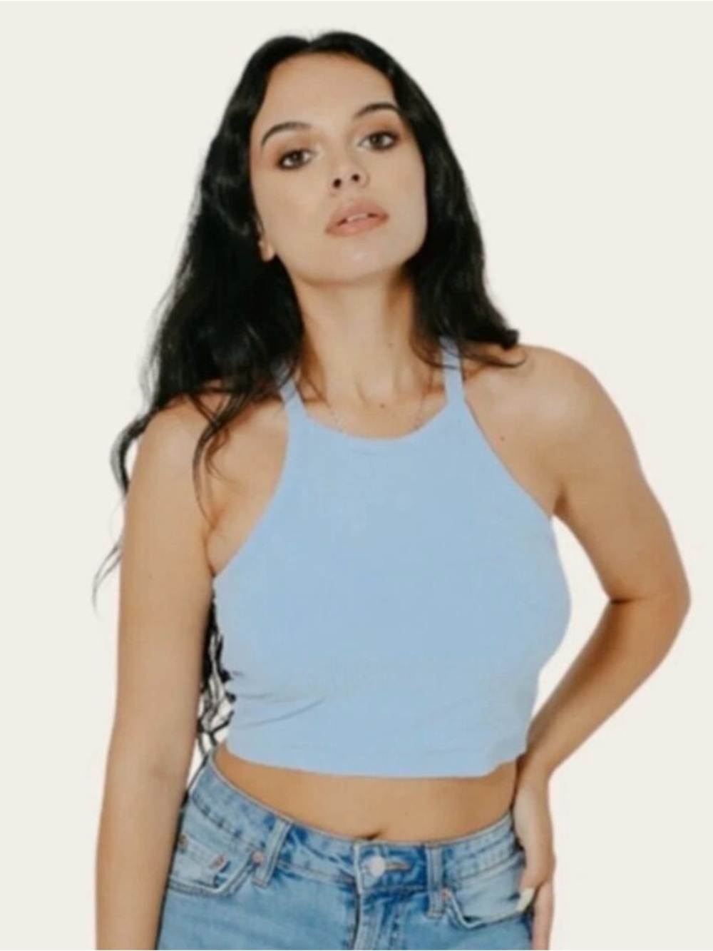 Klassy Network Light Blue High Neck Crop Brami Size M
